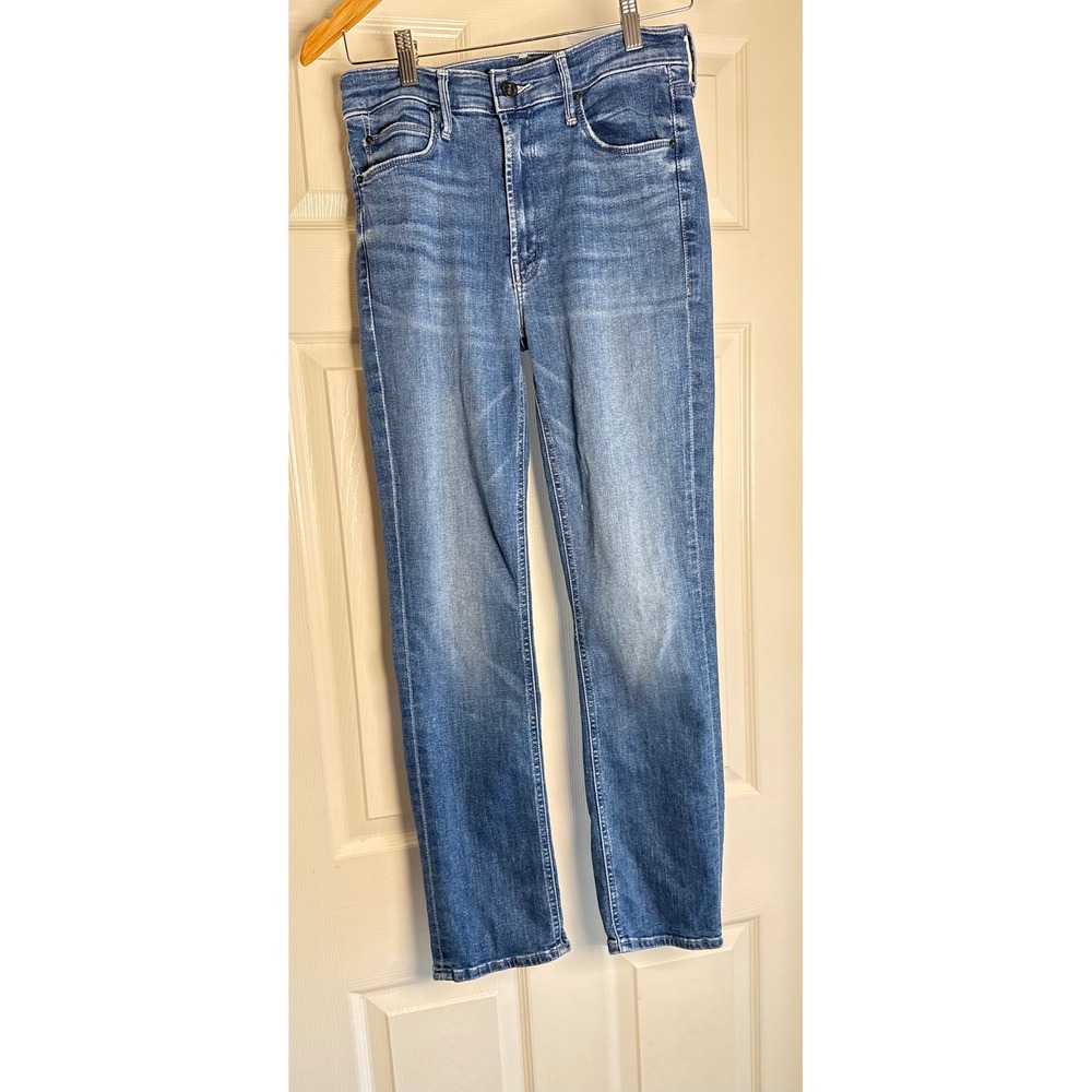 Mother Straight Leg Jeans Women 27 Blue High Rise Signature M Embroidery USA